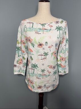 Talbots Women’s White Floral 3/4 Sleeve The Talbots Tee Sz M